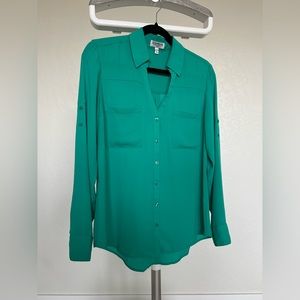 Express Portofino Slim Fit Convertible Top in Emerald Green, Size Medium